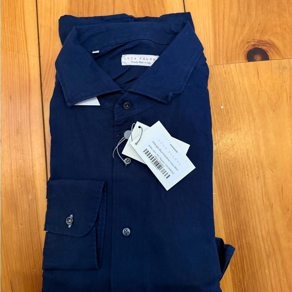 Luca Faloni Men's Deep Blue Linen Shirt